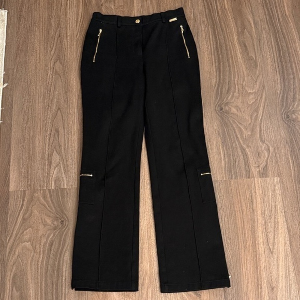 St. John Black Trousers with Gold Zipper Detail